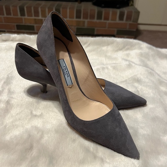 Prada Shoes - SOLD!!Sz 35.5 Prada Gray Suede Leather Pointy Toe Kitten Heels